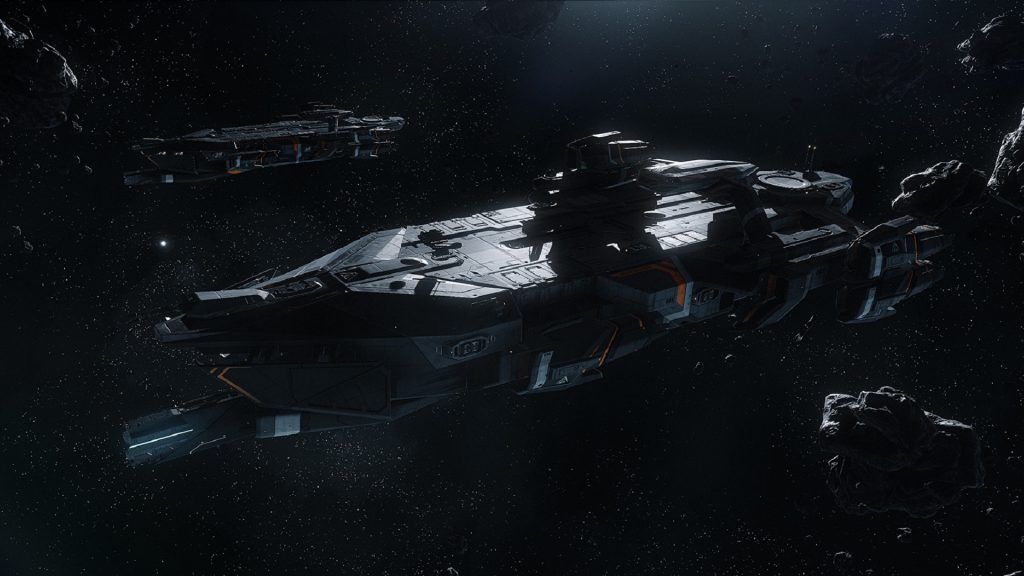 Star Citizen's Idris-M ship in the middle.