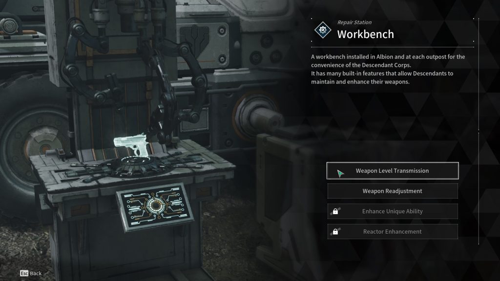 Workbench menu in The First Descendant