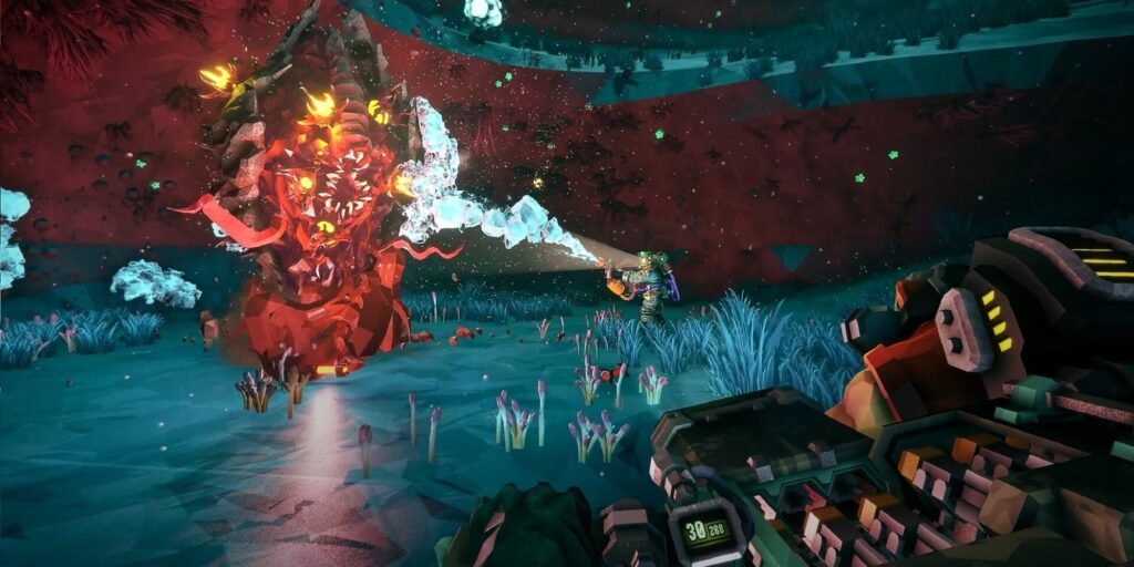 Player shooting at a mutated creature - Deep Rock Galactic