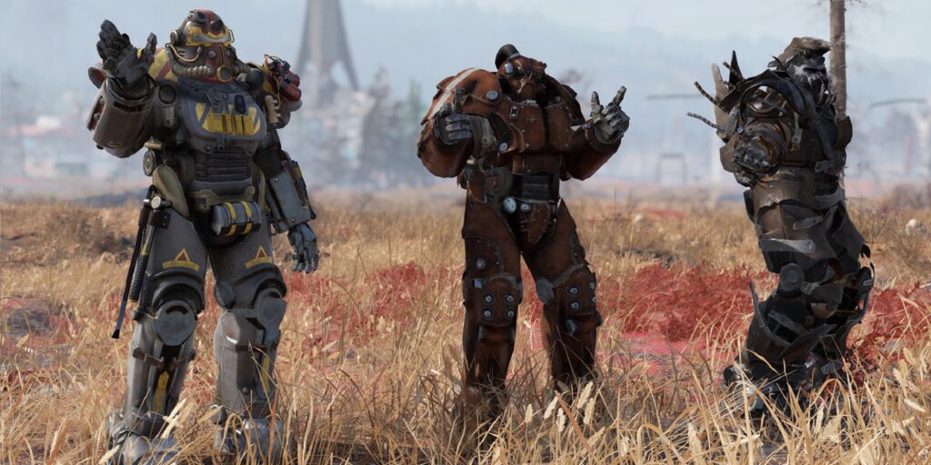 Three survivors wearing power armor - Fallout 76