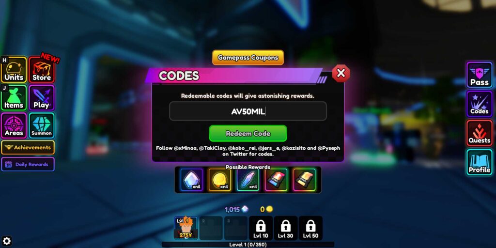 Redeem Codes In Anime Vanguards