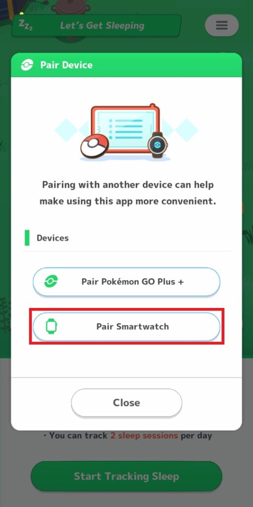 Pokemon Sleep pair with smartwatch