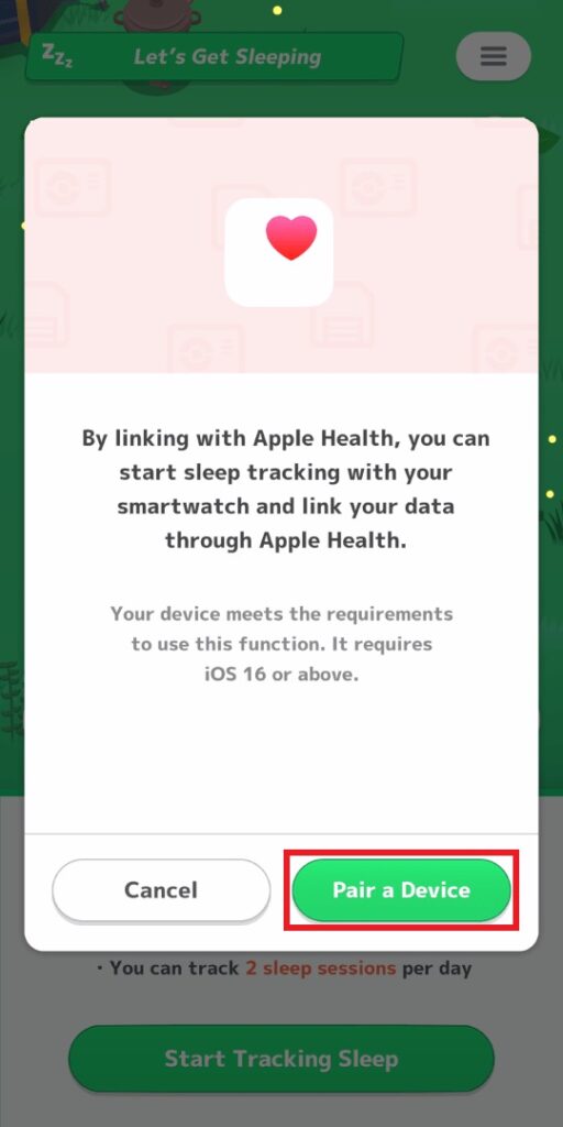 Pokemon Sleep pair with Apple Health