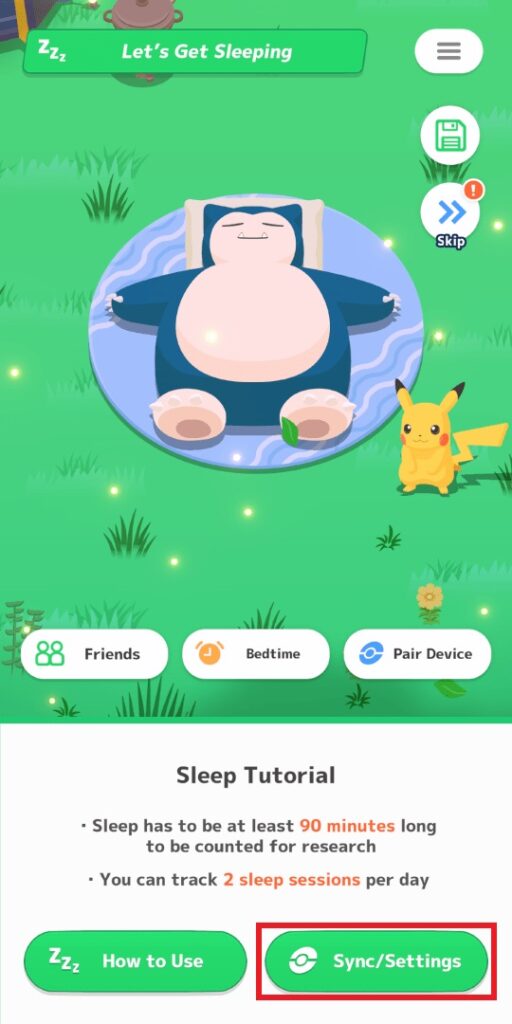 Pokemon Sleep sync/settings