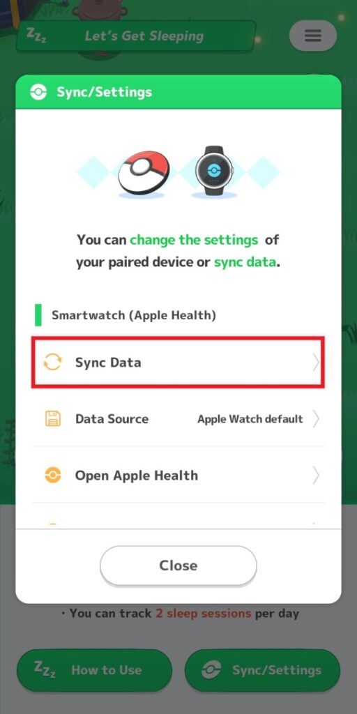 Pokemon Sleep sync data