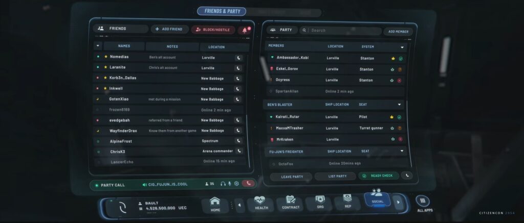 Friends List and Party Tab in Star Citizen - Presented at CitizenCon 2024