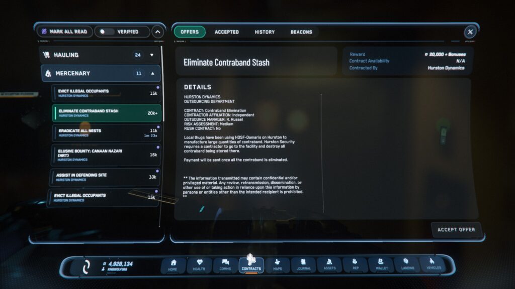 Contraband Stash contract in Star Citizen