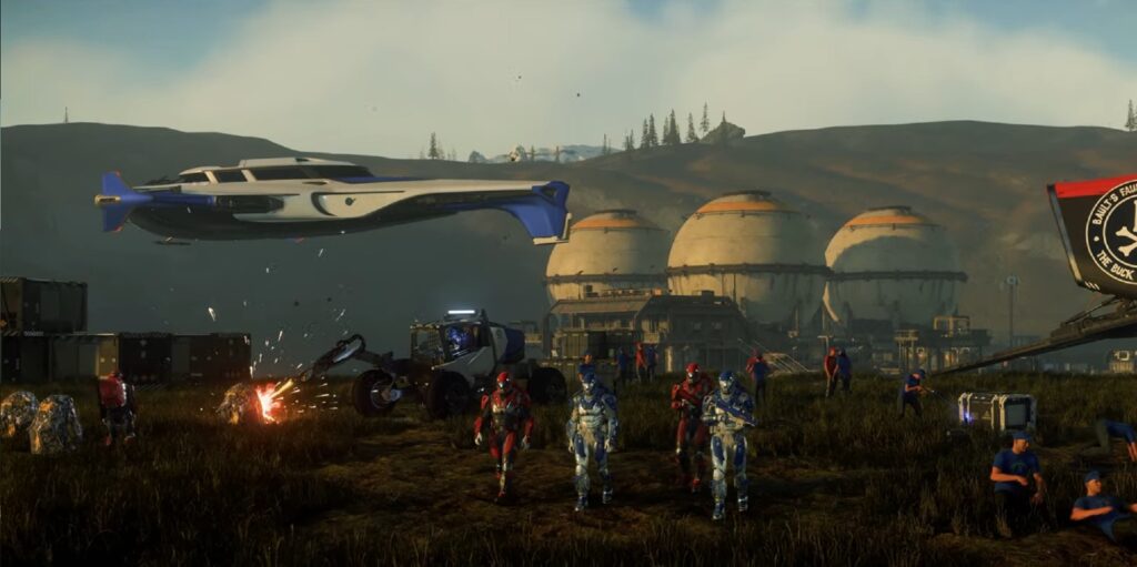 Org members in Star Citizen in their dedicated base.