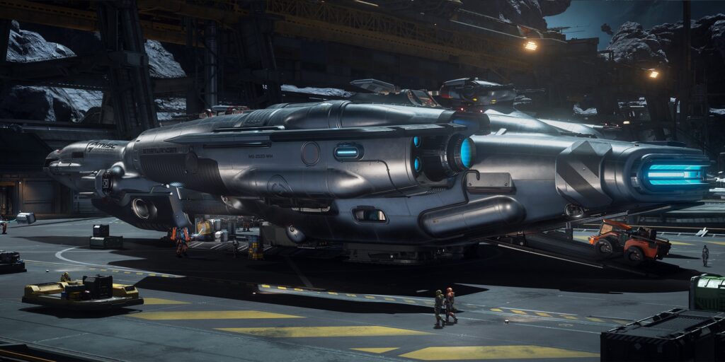 Starlancer MAX unloading cargo in Star Citizen