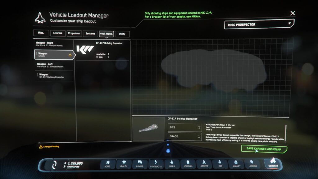 Changing Vehicle Loadout in Star Citizen