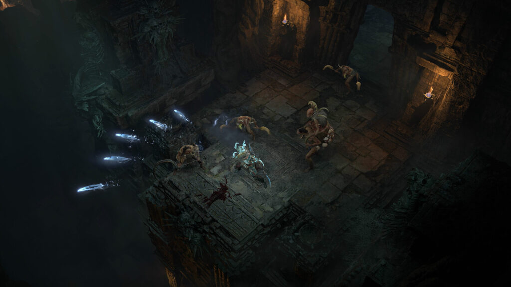 Player fighting with enemies in a dungeon in Diablo 4