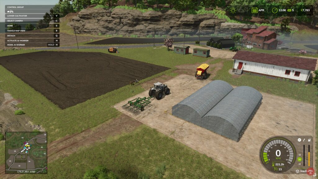 A tractor with cultivator attached to it in Farming Simulator 25