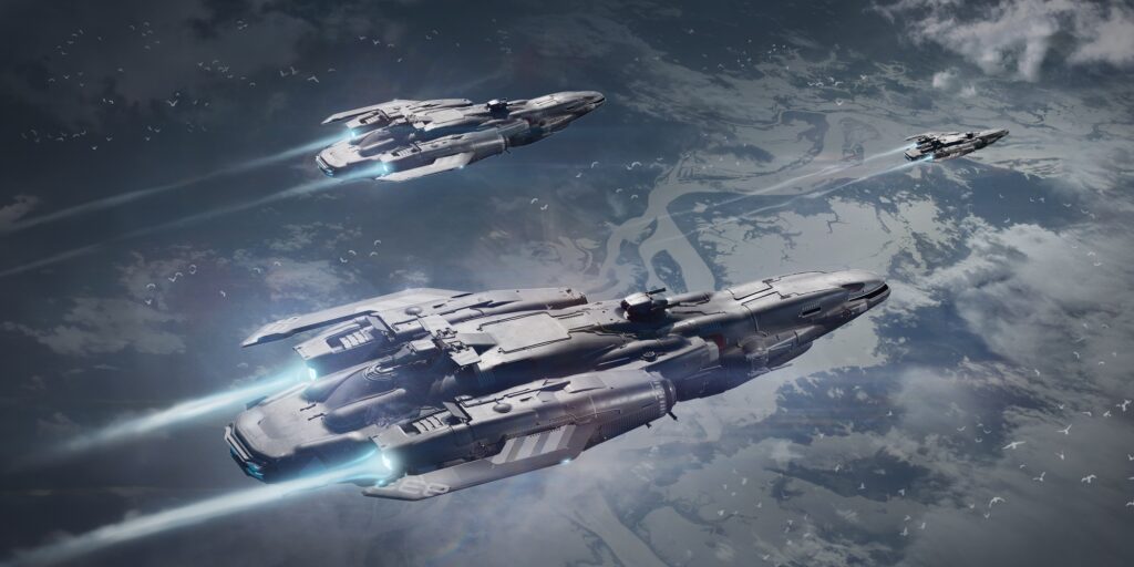 Three Starlancer TAC flying over a planet